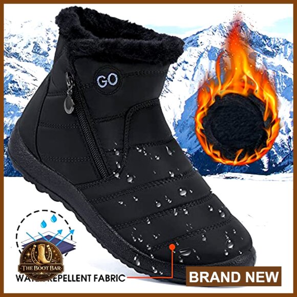 Waterproof Snow Boots Women Winter Warm Ankle Booties Faux Fur Lined Slip On - Picture 4 of 7